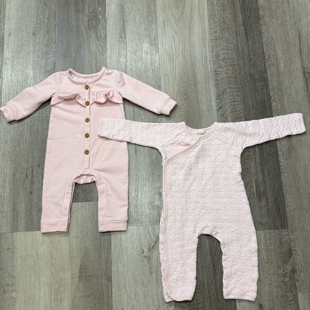 Nordstrom two Baby Girls Light Pink ruffle and Burts Bees jumpsuit size:9 months